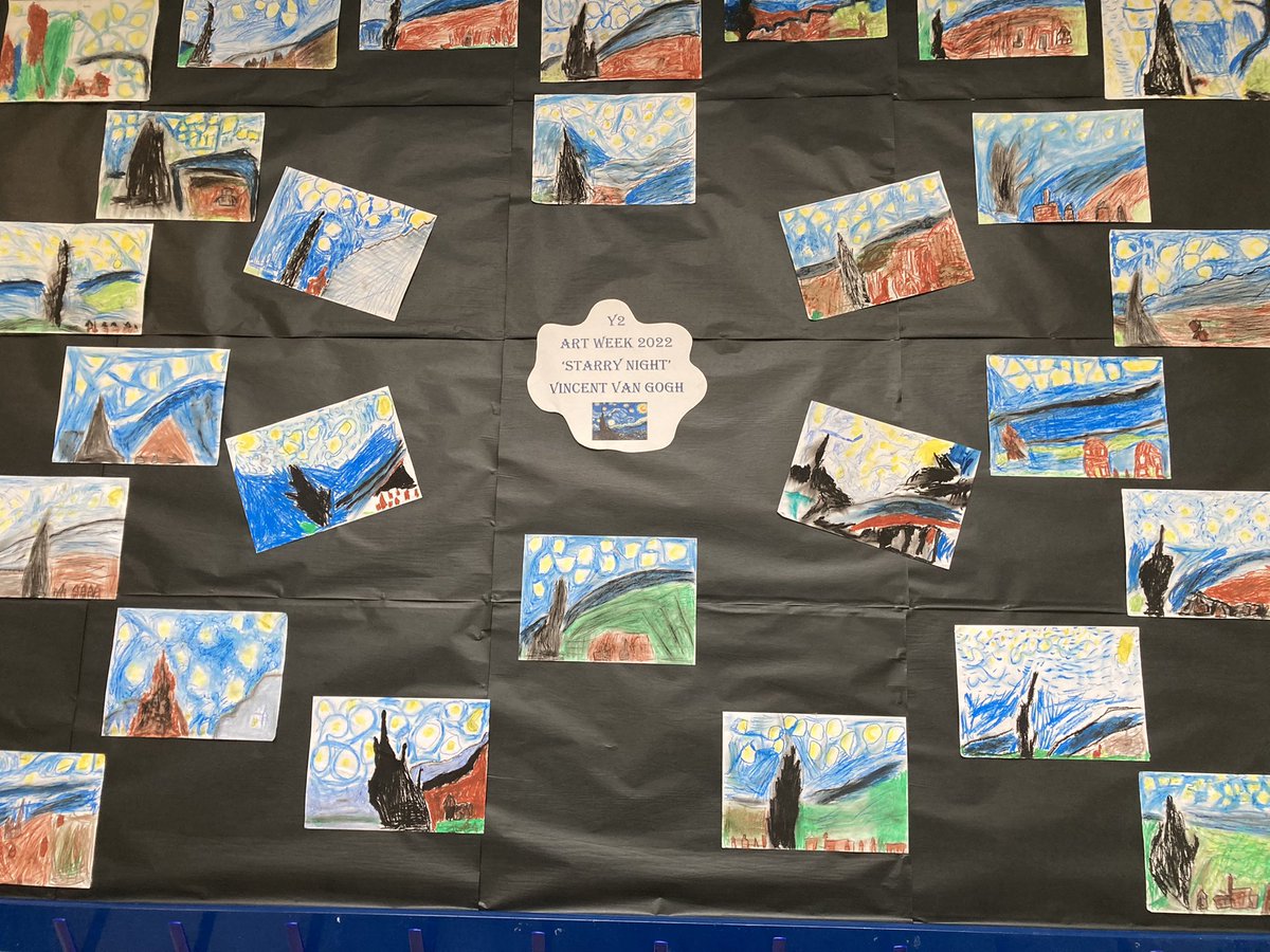 MrsBonneyRBL's tweet photo. Well done to year 2 for a great first half term! We created some wonderful Starry Night pictures during art week and have written some great Troll Swap stories. Well done to everyone! 👏👏👏 https://t.co/byCHKbPVOc