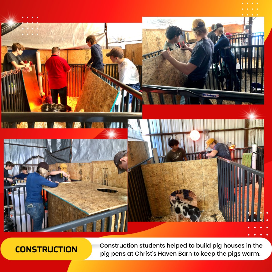 KCAL_KISD's tweet photo. Construction students helped to build pig houses in the pig pens at Christ's Haven Barn to keep the pigs warm in these colder temperatures! 

#kcal #kellercenterforadvancedlearning #kisd #kellerisd #CelebrateKISD #CTEinKISD #theKCALconnection https://t.co/Qr8W3bg12G