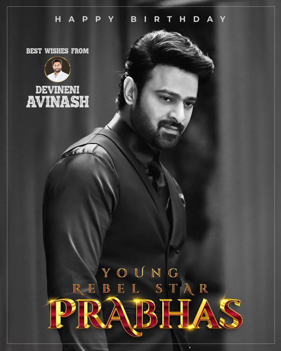 DevineniAvi's tweet photo. Wishing you a very Happy Birthday to our Young Rebel Star #Prabhas Garu. Wish you all happiness and may you have the most beautiful year full of joy and success.Have a good one. Best Wishes for #Salaar and #AdiPurush

#HappyBirthdayPrabhas #RebelStar #Prabhas #DevineniAvinash https://t.co/RIhsXEAG5w