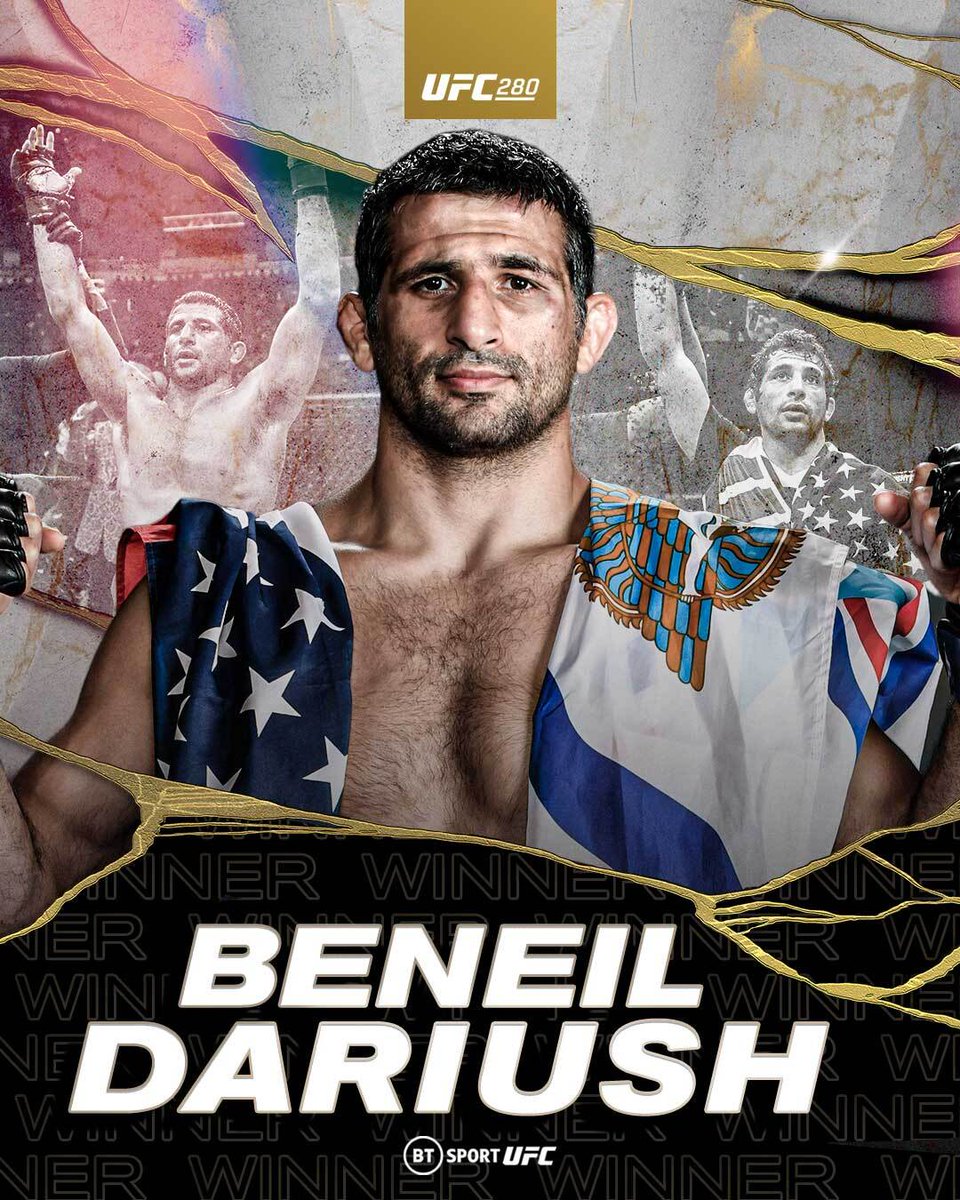 ufcontnt's tweet photo. What a fight! What a win!

@beneildariush is a BAD man 👊

#UFC280 https://t.co/QyvfjrAd21