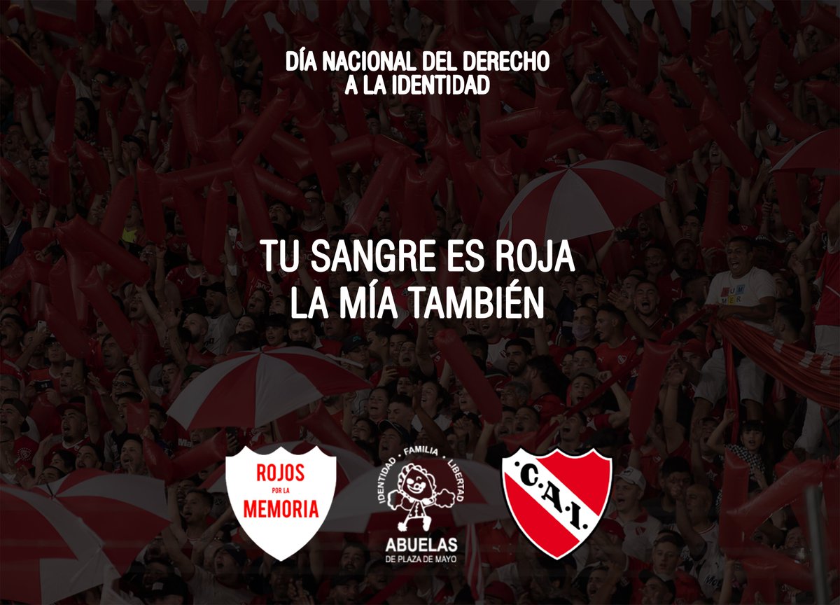 RojosMemoria's tweet photo. #TeBuscoDesde Club Atlético Independiente.

Hoy, 22 de octubre, Abuelas de Plaza de Mayo cumple 45 años de lucha. Si tenés dudas sobre tu identidad y naciste entre 1975 y 1980, contactate. Podes ser uno de los nietos que están buscando. 

#Abuelas45años #LaBúsquedaContinúa https://t.co/GyMXQqV1bM