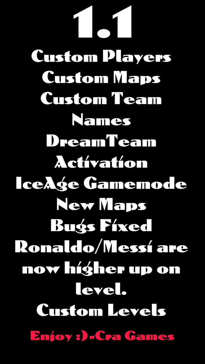 cra_games's tweet photo. 1.1 Update will allow you to make custom players! Heres a list of things https://t.co/xBNQi2EpkC