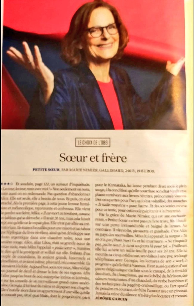 benamara_n's tweet photo. "Petite soeur", choix de @lobs     , sous la plume de #JérômeGarcin

#MarieNimier majestueuse ! https://t.co/IbD2NOLWUh