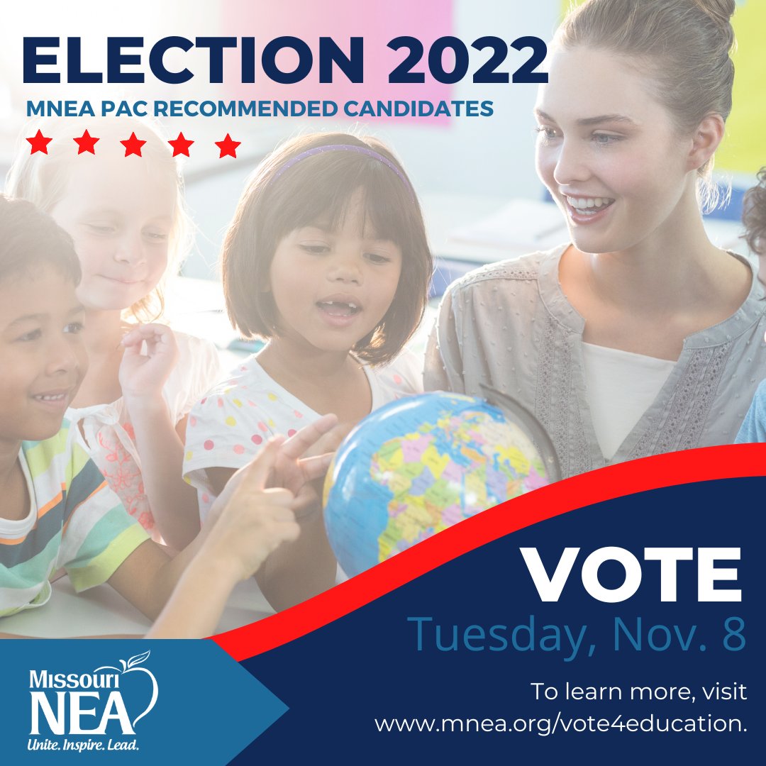 MNEA PAC recommends candidates for the general election Tues., Nov. 8. Visit mnea.org/vote4education to learn more. 

#moleg #vote4education