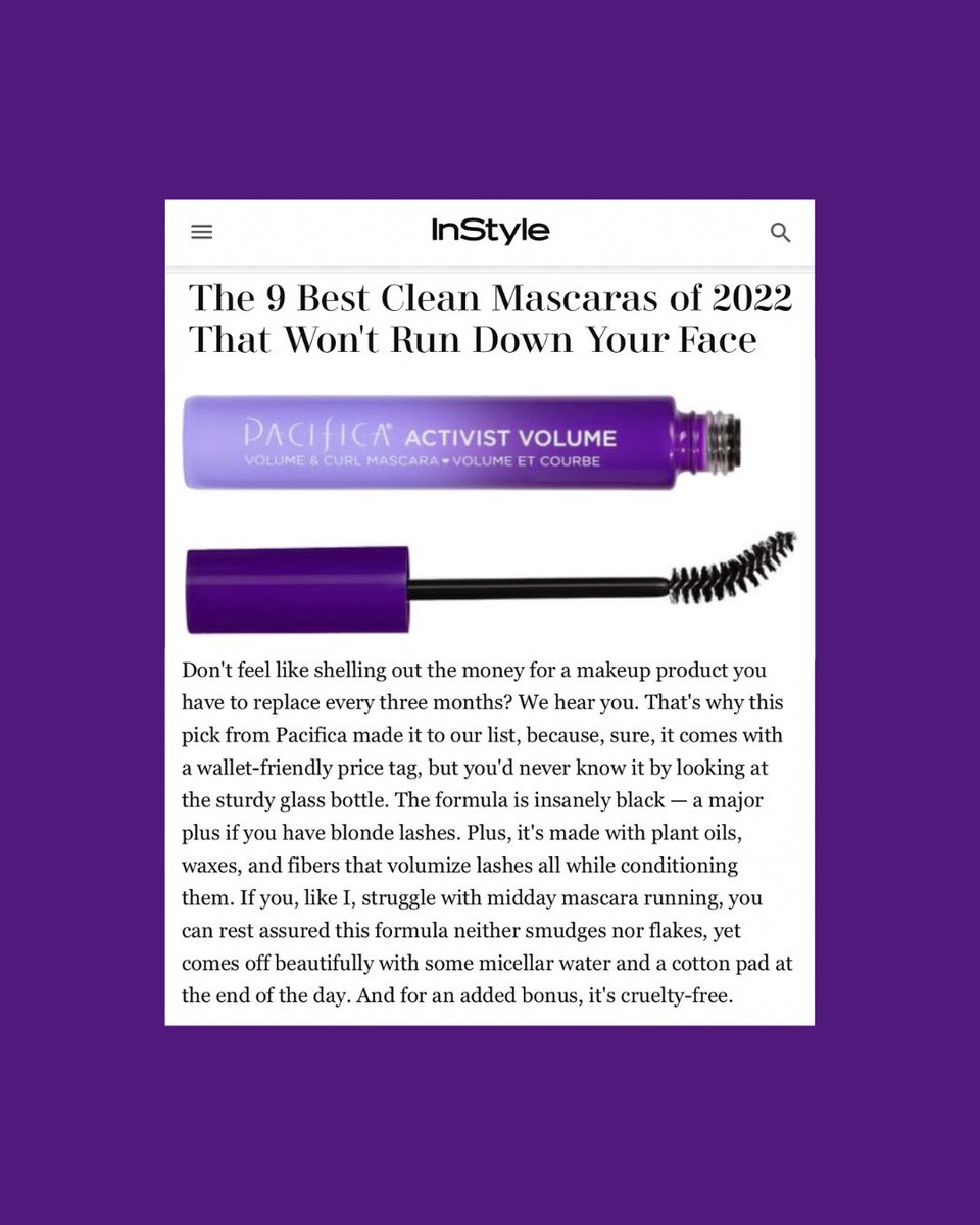 pacificabeauty's tweet photo. ACTIVIST MASCARA has done it again!! @instylemagazine approved 👁🫦👁 Voluminous, curled, lifted, longer lashes without compromise. Long wearing weightless and washable, it is formulated without talc, Nylon 6 or other microplastics. https://t.co/EJTZS8lpyr