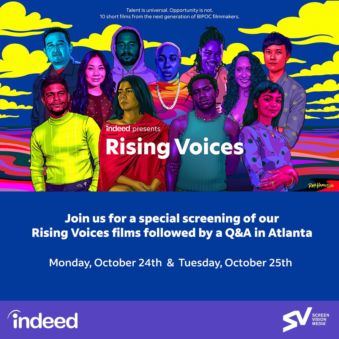 SylviaObell's tweet photo. I’m hosting 2 screenings in ATL w/ @indeed + Q&amp;A w/ filmmakers @elshatrab, Justin Floyd, @dgossfield, @qlenear &amp; @eliseethecinephile of #IndeedRisingVoices. There’s still space to join us on Monday 10/24 (Tuesday is sold out!) RSVP 👉🏾https://t.co/EW8vS0bZ07 #IndeedPartner https://t.co/gfEMU5d888