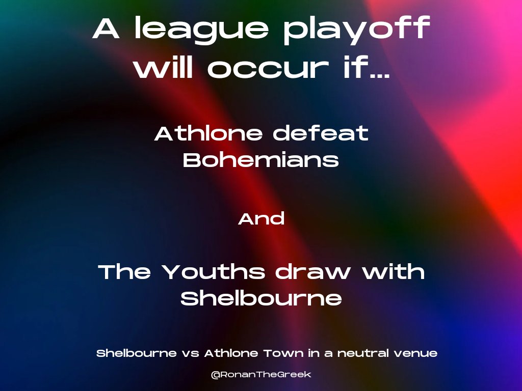 On the assumption that Athlone defeat Galway (1-0 up at HT), here is the state of play. Sadly Peamount are no longer in the title hunt. Shels also win with a draw if Athlone drop any points