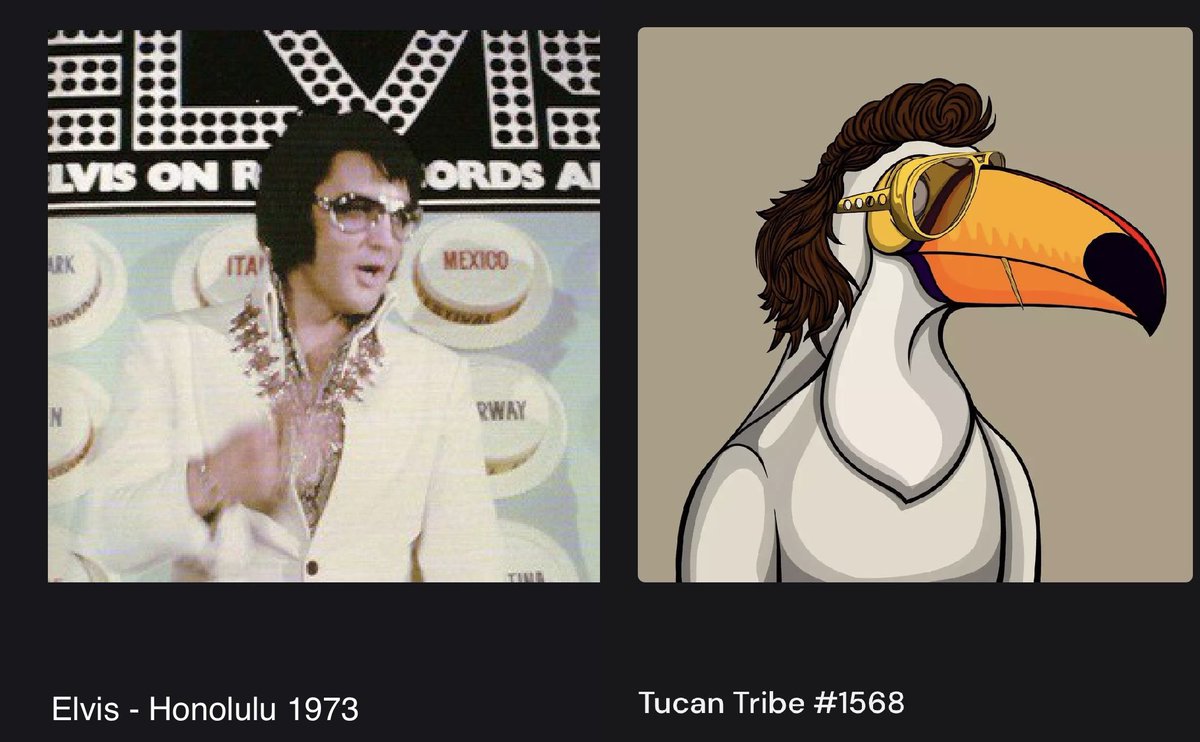 1111110010bit's tweet photo. «Man, I really like Vegas.»
@TucanTribe @AlgoFoundation
@RandGallery @shuflalgo #Algorand #NFT #algofam #TucanTribeNFT #TTribe #Elvis #Elvis2022 #ElvisThePelvis #TheMemphisFlash #TheHillbillyCat #TheKingOfRocknRoll #TheKing #TigerElvis #AtomicPoweredSinger #Alan #JonBurrows https://t.co/Xpt7XhQIS4