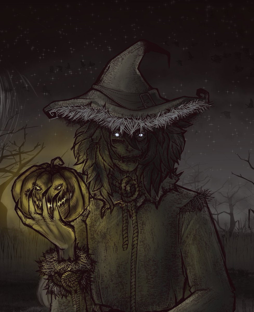 LaurelDrop's tweet photo. Who is that standing in the middle of the pumpkin patch? Oh, it's just the old scarecrow, but don't get too close now, he might bite. #oc #Halloween2022 #pumpkin #scarecrow #clipstudiopaint https://t.co/XMVXynbFXl