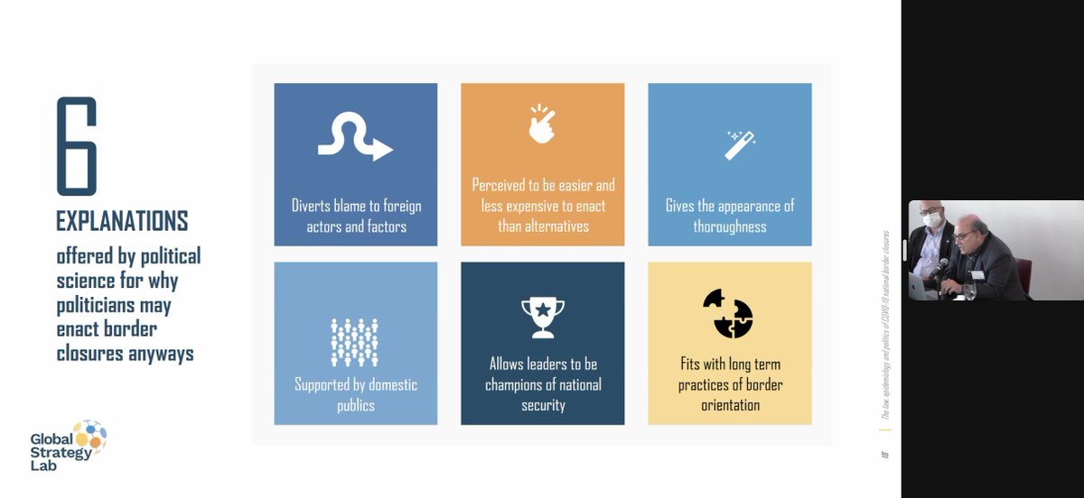 GSL Senior Investigator @FafardPatrick presents six explanations offered by #PoliticalScience for why politicians may enact border closures regardless of what research shows.