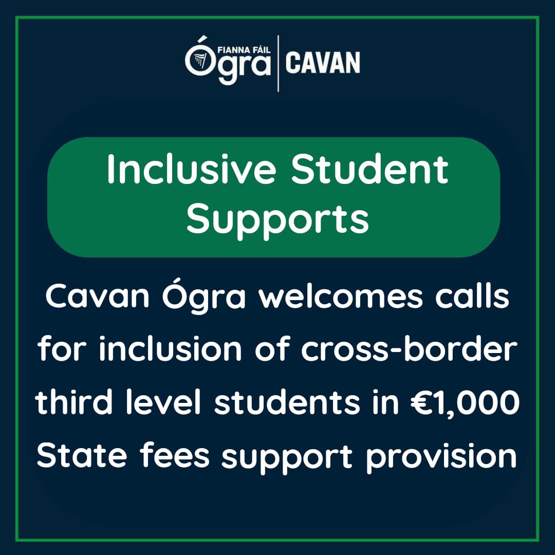 Cavan Ógra supports calls for students attending colleges in Northern Ireland and Britain to be included in the government’s once off €1000 support payment towards student fees. We welcome calls from <a href="/BrendanSmithTD/">Brendan Smith</a> to have this issue reviewed without delay. <a href="/OgraFiannaFail/">Ógra Fianna Fáil</a>