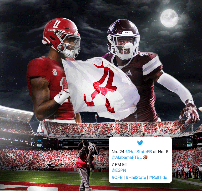 Less than 6 hours away from kick-off

Who are you pulling for?
Like for #HailState Retweet for #RollTide