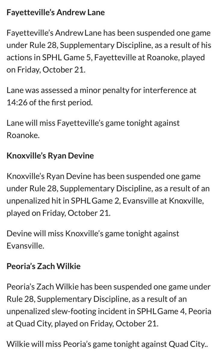 FPHBulls's tweet photo. Few suspension handed out after last nights action https://t.co/We3FRlz4cS