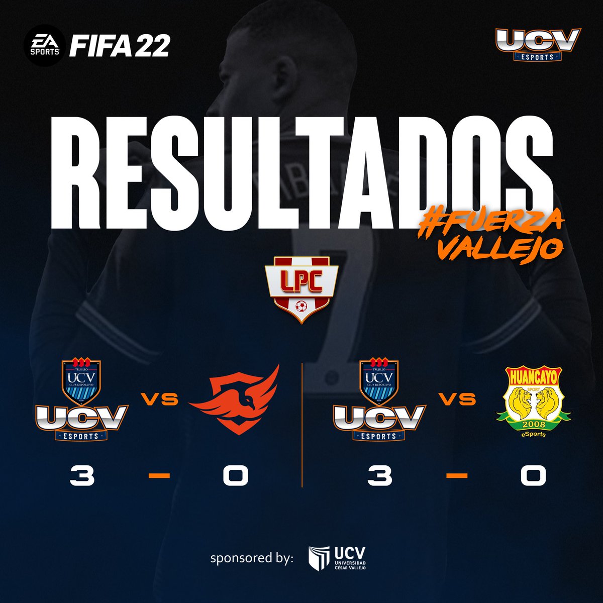 [#LPC] 

Nos llevamos la victoria doble esta semana en la #LPCPeru 🔥

🆚 (3-0) blackbuzzards
🆚 (3-0) clubsporthuancayooficial 

¡Estamos repartiendo chocolate! 

#fuerzavallejo 
#fifa22