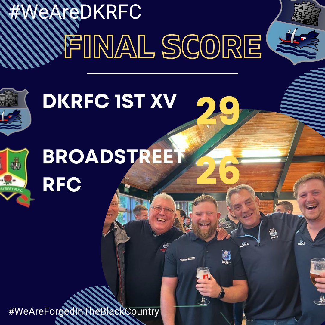 DKRugbyClub's tweet photo. 🐗 TODAYS RESULTS…
🚀 Three teams, three results … our 1s go TOP of the league, it may not have been pretty today, but what a win…well done to all the boys who played today!
#WeAreDKRFC #threeteams #threeresults #wellplayedboys #topoftheleague #weareforgedintheblackcountry https://t.co/1USCVGAyXG