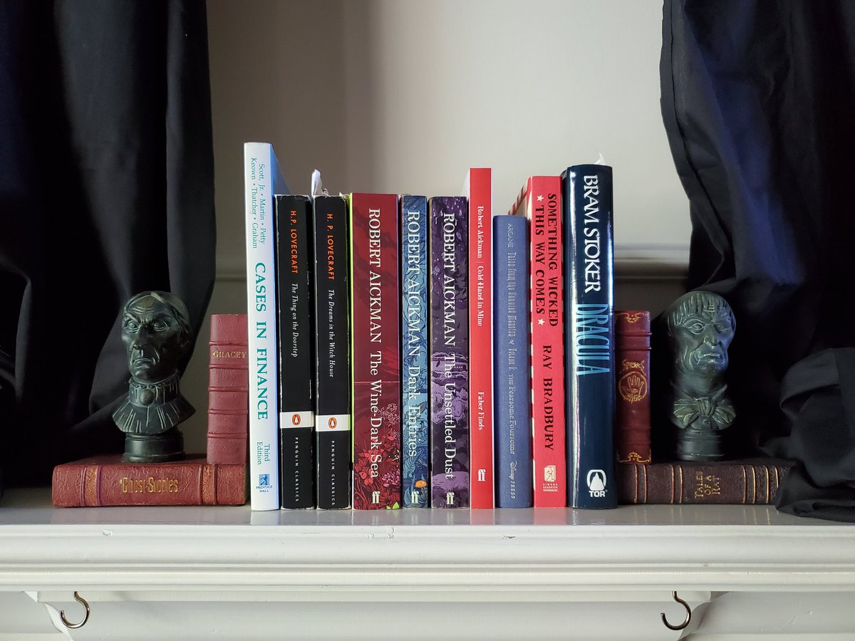 TimWallaert's tweet image. My bookshelf is stocked with priceless first editions, ghost stories of course, and a few other tomes known to strike terror in the hearts of foolish mortals...