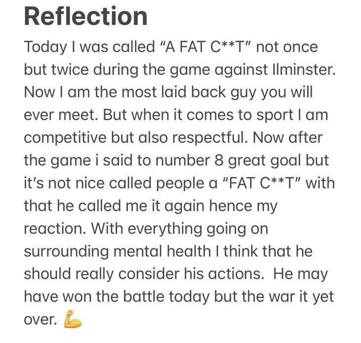 watchettownfc's tweet photo. Saturdays are an opportunity for mates to come together and enjoy a sport they love followed by a few beers! It shouldn’t be a time to be verbally abused by others! @somersetcfl @SomersetFA @ITFCFootball 🔴⚫️ https://t.co/L3JAaLuCkX