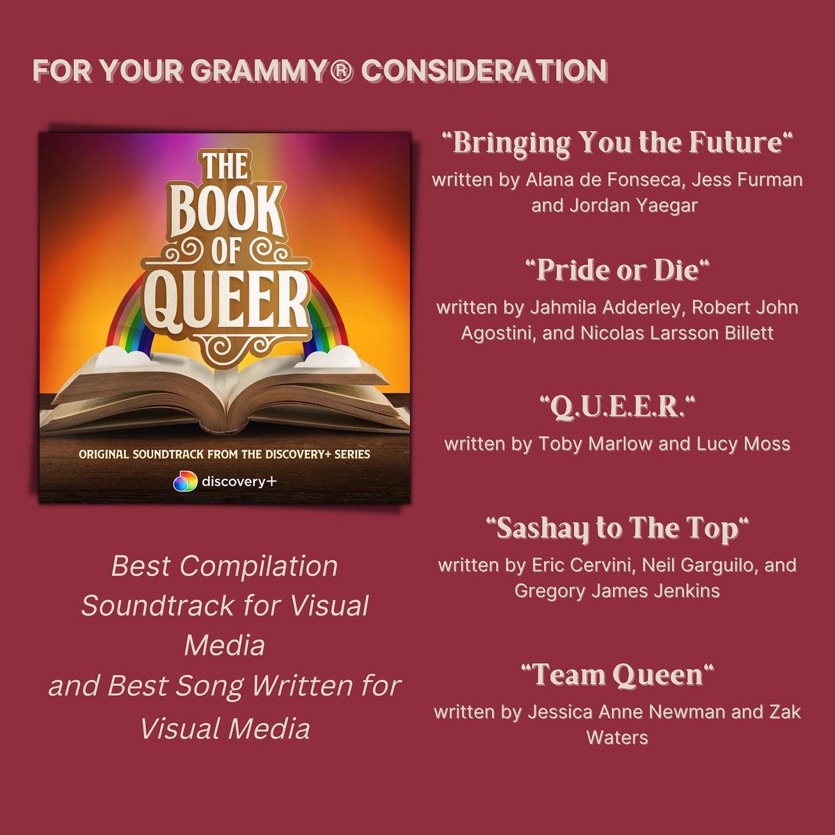 JessFurmanMuse's tweet photo. Really proud of this #bookofqueer project that I Executive Music Directed for @discoveryplus. If you’re voting for #Grammys preselection this weekend would appreciate the consideration! 🌈 https://t.co/loco5mfbi3