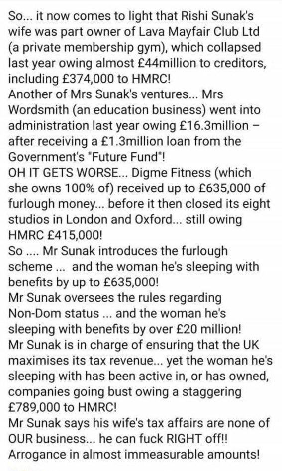 Please can someone confirm if this is true? It’s so shocking that even I (who can’t stand Sunak) found it hard to take in 😡 If it is then @RishiSunak has some serious explaining to do. Wouldn’t this be subject to HOC investigation? Anyone with info please respond