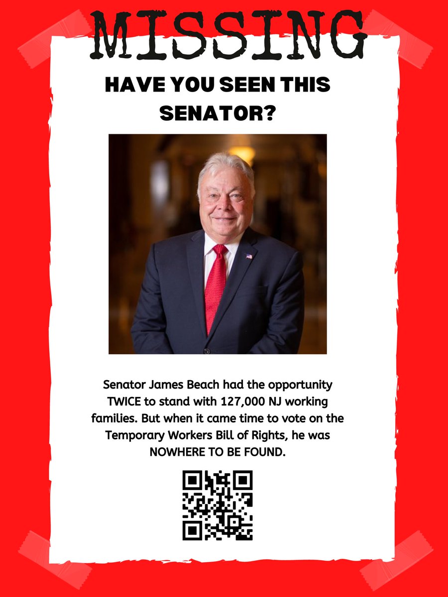 Today, Temp workers were “searching” for “missing” Senator James Beach after he failed to show up in BOTH of the floor voting sessions for the Temp Workers' Bill of Rights…