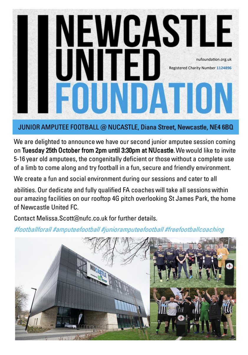 AgingBull73's tweet photo. Well it's here ...
The @NewcastleAmps are proud to announce an invitation to the juniors at our amazing facilities. Tues 25th Oct 2-330pm #nucastle 
#amputeefootball #junioramputees #footballforall 🫶💪⚫⚪⚽⚽⚽ https://t.co/jQ7q2suqu9