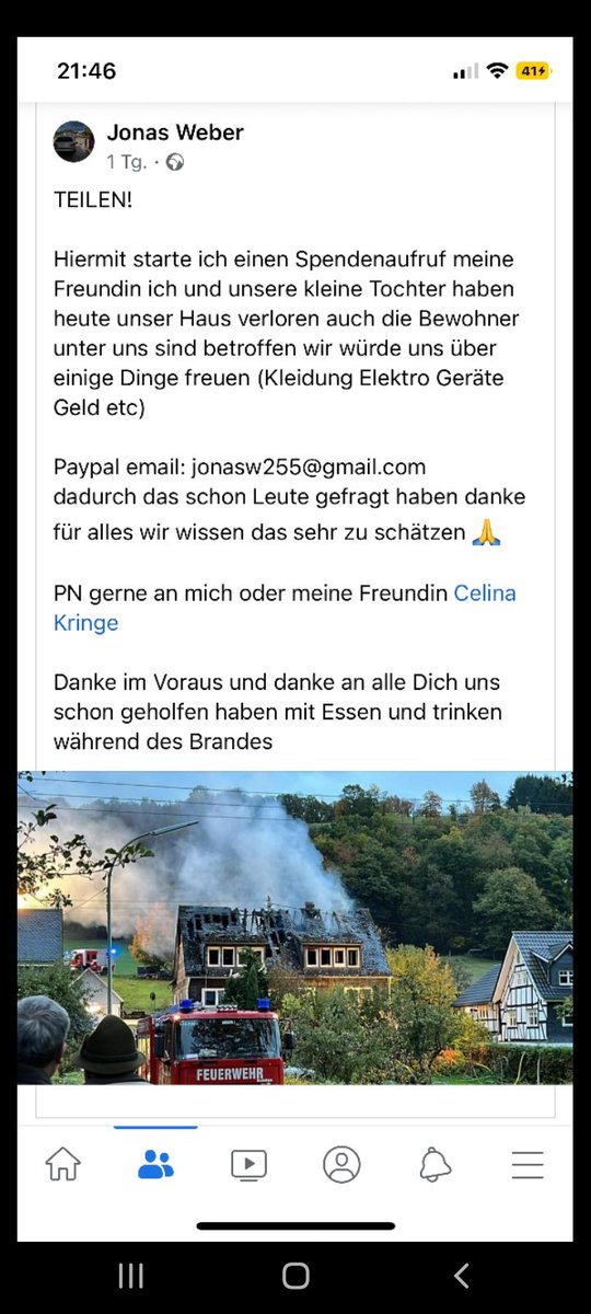 OfFirefighters's tweet photo. Vorgestern ist das Haus eines Guten Freundes un Flammen ausgegangen.
Bitte lasst eine Kleine Spende da
Liebe geht an Jeden Raus der Spendet❤️ https://t.co/HTB3lZLLBi