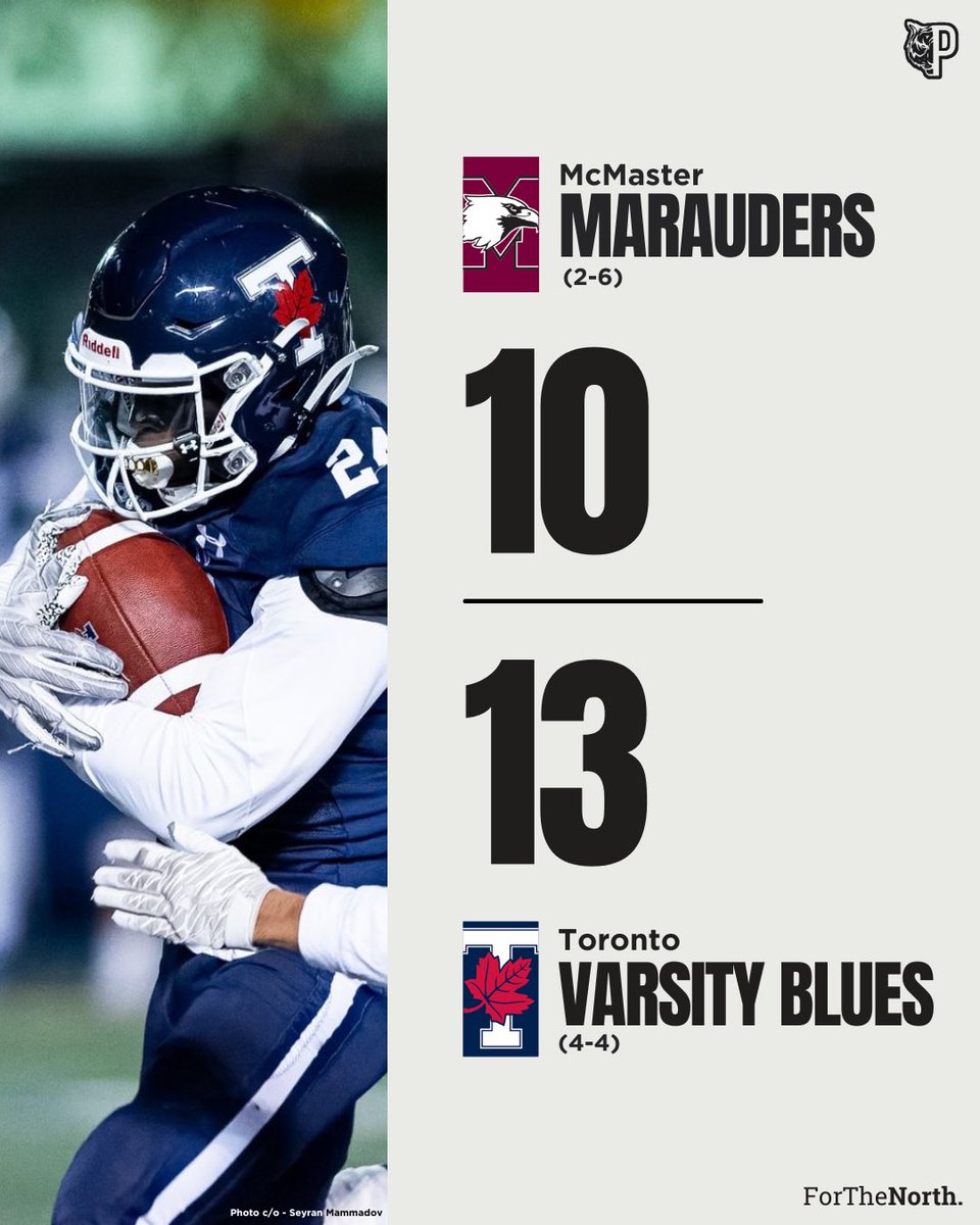 PRSVRE_'s tweet photo. PLAYOFFS 🗣

The U of T Varsity Blues defeat the McMaster Marauders for the first time since 1996 to punch their ticket to the OUA playoffs for the 2nd consecutive season 🔵⚪️

The Marauders will miss the OUA playoffs for the second consecutive season. 

#ForTheNorth | #USPORTS https://t.co/9A0u4WrCeV