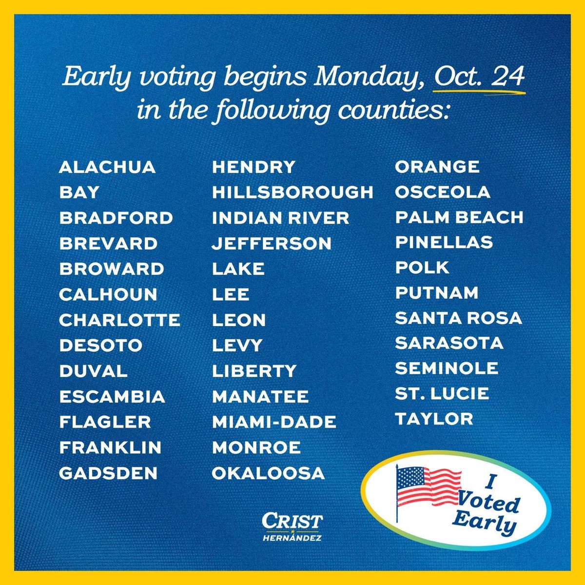 Early voting begins Monday for several counties in Florida. Find where to cast your early vote at: iwillvote.com