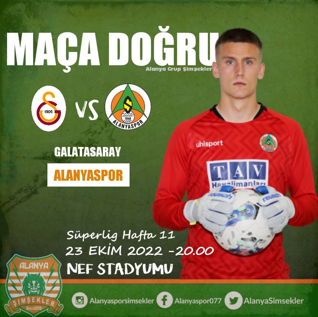 Skor TahminLerini ALaLım ⁉️
#Galatasaray 🆚 #Alanyaspor
🗓️ 23 Ekim 2022 - 20.00'
🏟️ NEF STADYUMU
🇹🇷 Süper Lig hafta 11

#alanyasporsimsekler
