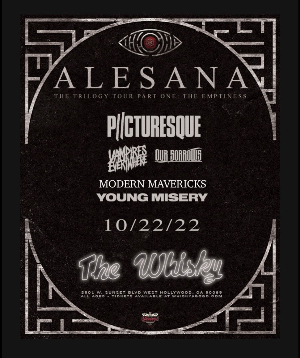 3 SOLD OUT SHOWS SO FAR on “The Trilogy Tour” Let’s make this one insane Los Angeles, CA! See you tonight at the famous @TheWhiskyAGoGo as @TherealVEband supports the legendary @Alesana