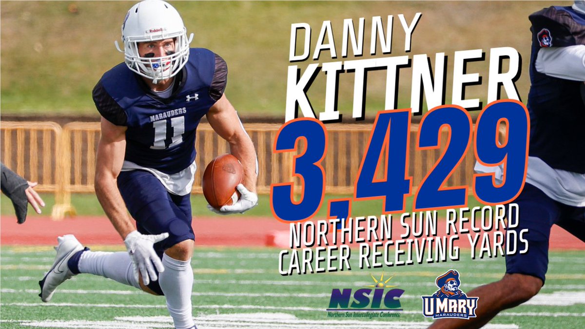 HISTORY! Danny Kittner is your new <a href="/NorthernSunConf/">NSIC</a> record holder for career receiving yards with 3,429 and counting. Congratulations Danny! #HooksUp #LifeatMary <a href="/UMaryFootball/">UMary Football</a>