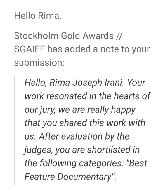 RimaIrani's tweet photo. Being appreciated in a country that never sought but perfection through its prominent artists is an unequivocal merit.Thanks Stockholm Gold Awards-Sweden,for the selection of Autism Across the Globe as Best Documentary Cinematography
My sincere gratitude to all who made it happen https://t.co/j7fG5TH03D