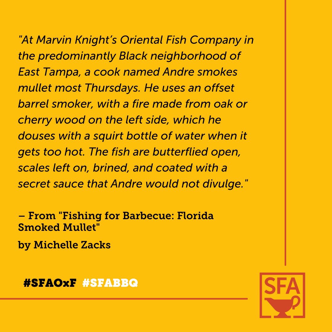 southfoodways's tweet photo. Next on the Symposium stage, folklorist and researcher Michelle Zacks of the @Yale Gilder Lehrman Center explains how smoked mullet took the Florida Panhandle, asking: is smoked mullet barbecue?
#SFAOxF #SFABBQ https://t.co/EcYZ1lesFz