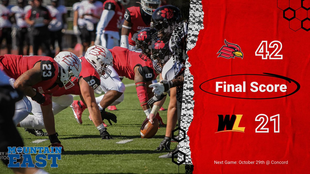 WUCardinals's tweet photo. Another final and another win as @WheelingU_FB wins the battle of Wheeling 42-21!! The Cardinals scored 21 second half points and sealed the deal with a Jayvon Johnson pick six in the fourth quarter #GoCards https://t.co/Df0XmzsSYp