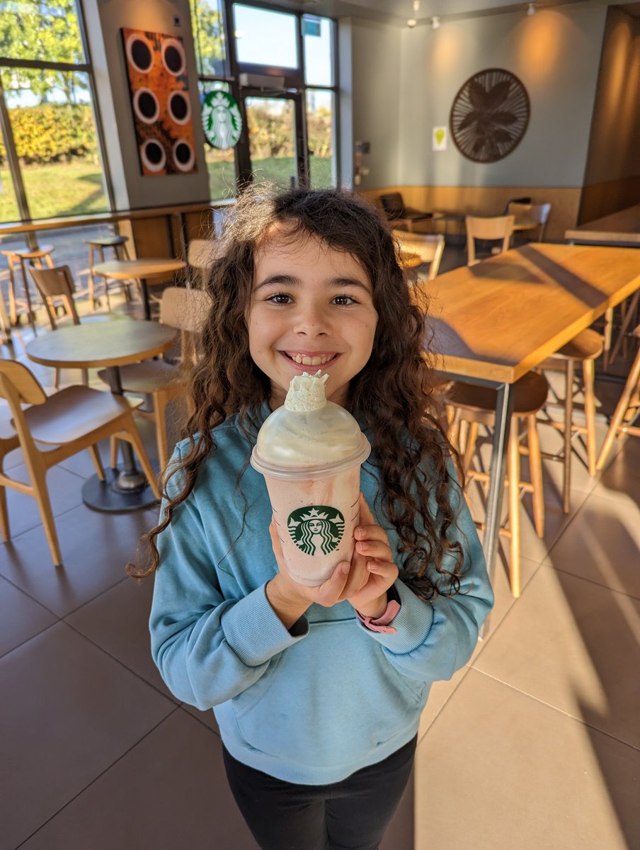 LuojaUK's tweet photo. Ava has been at me for ages to take her to @StarbucksUK to get #lottiebrooks favourite drink (apparently it's 'heaven in a cup') - she was not disappointed in her Strawberries &amp; Cream Frappuccino - @hurrahforgin https://t.co/TkyFRVEKEp