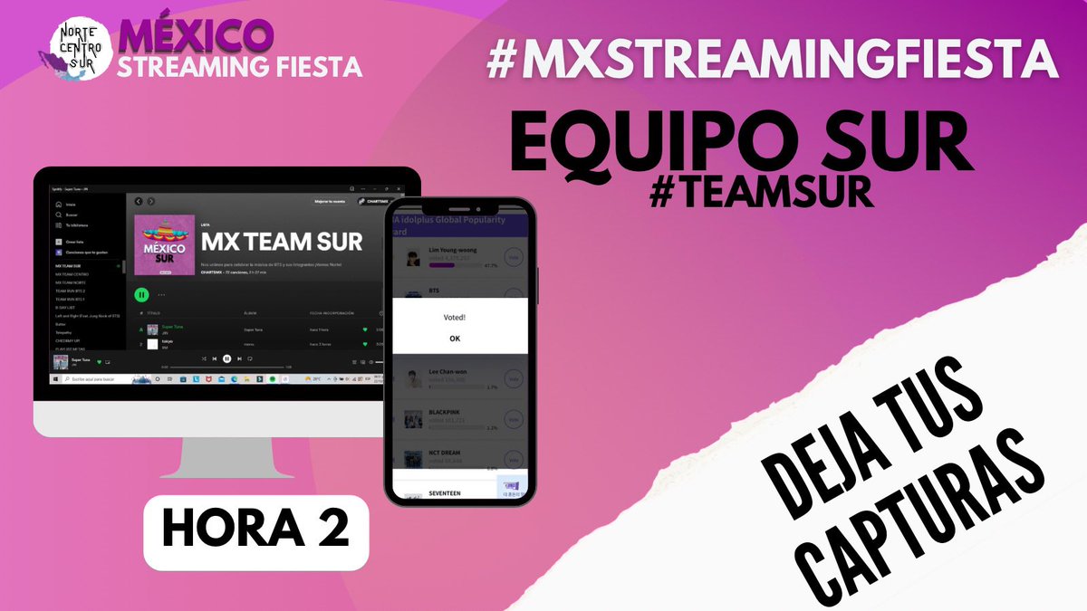 mxcharts's tweet photo. ✨ HORA 2 ✨
El sur de México brilla y su apoyo a BTS se nota ¡sigue así #MXARMY!
Comenta tus capturas de pantalla de:
✅ Stream, Shazam, Votaciones & Compra en iTunes
Utiliza el hashtag: #TeamSur
Tiempo : 1 hora 🖥📱
#MXSTREAMINGFIESTA @BTS_twt https://t.co/oUe8yqzW8Y