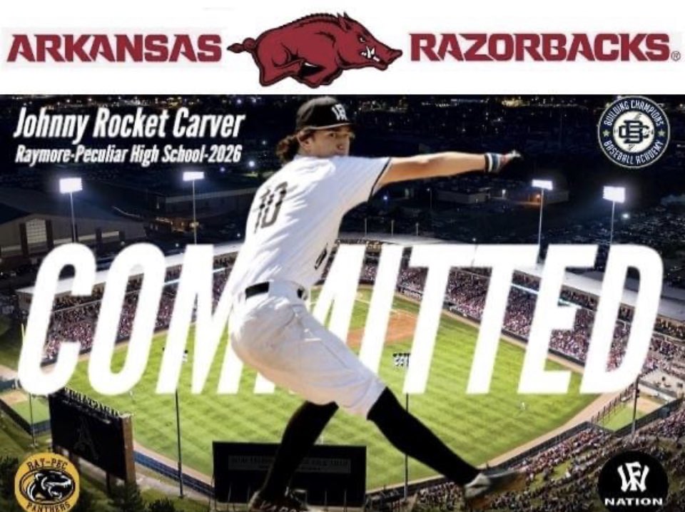 Carver10Johnny's tweet photo. I’m proud to announce that I have committed to continue my academic and athletic career to the University of Arkansas! I want to thank my parents coaches and friends for helping me to achieve my dream of playing D1 SEC baseball! #woopig @CoachLersch @JBrownPG @EinhardtEvin https://t.co/JjXxujvHoM