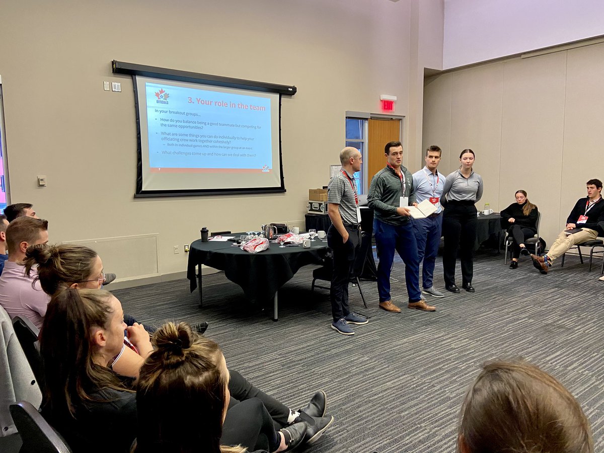 DHanoomansingh's tweet photo. Day 2 of camp was centered around the concept of “competing as teammates”, led by National Officiating Coach Vanessa Stratton. Officials worked through self-reflection on their role within the team, principles of play, and best practices for communication. https://t.co/wwOzZILMlt