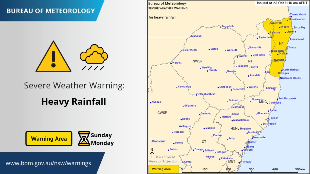 ⚠️🌧️Severe Weather Warning Update. Heavy to locally intense rainfall is expected today and tomorrow around the Northern Rivers, parts of Mid North Coast and Northern Tablelands Forecast Districts. A Flood Watch is also current. bom.gov.au/nsw/warnings/