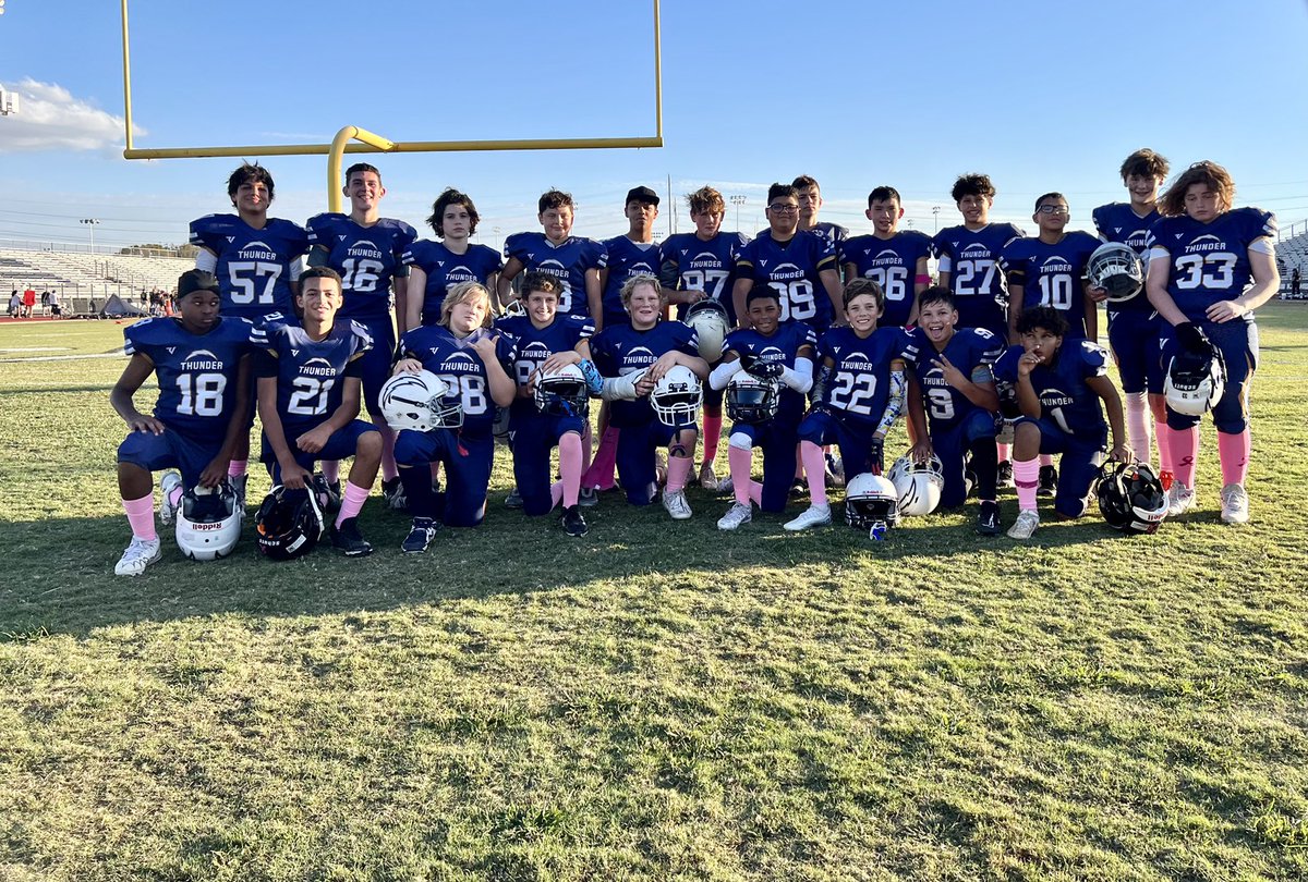 SEVYfootball's tweet photo. Let’s go SEV 12u Thunder! Way to battle today and walk away with a play off victory in the first round! Next weeks game will be at home at Tempe High! #SEV #12u #pinkout #BCAM 💗 https://t.co/p7xNUjR3TI