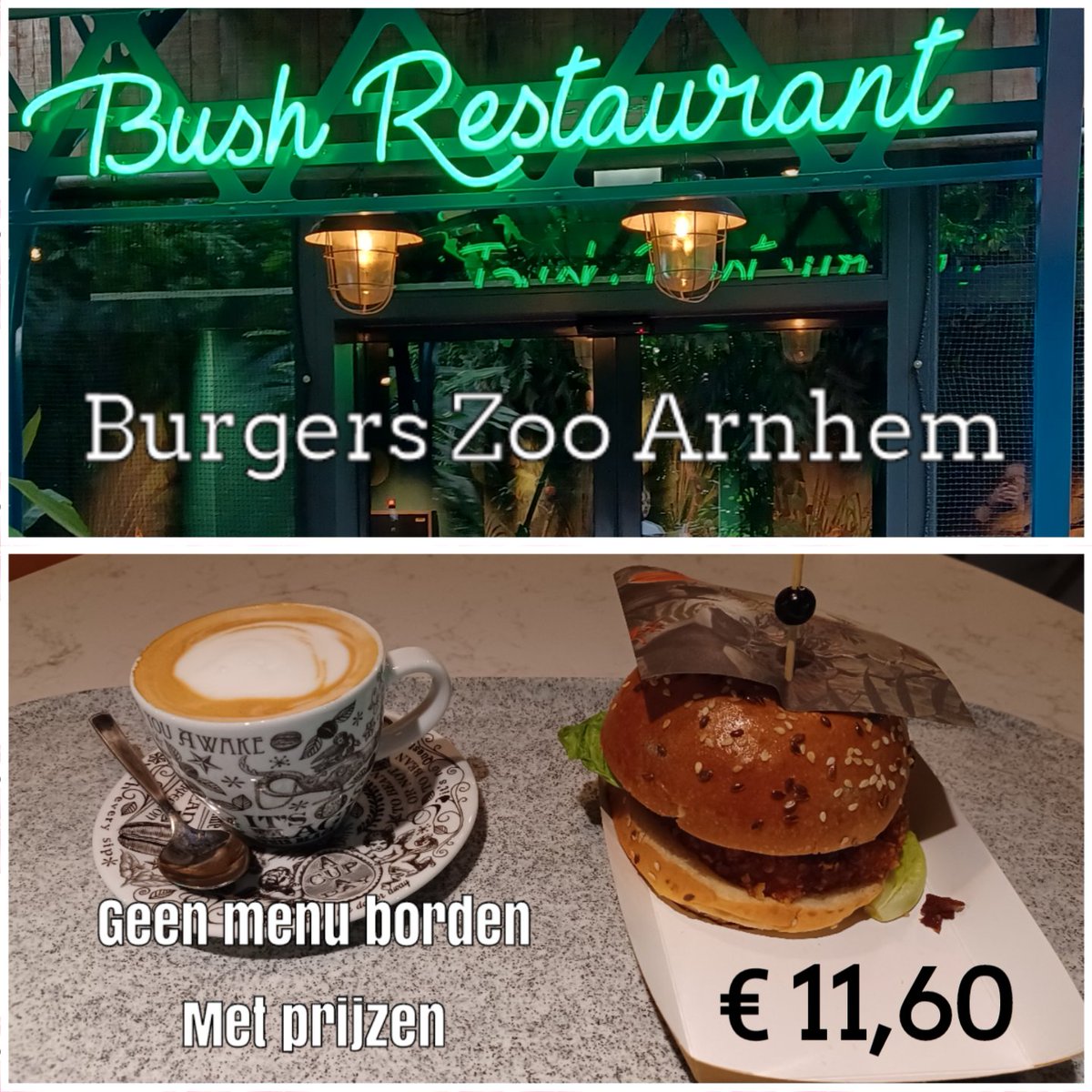 RosendahlRob's tweet photo. #Burgerszoo...... Mooi nieuw concept, maar nergens menuborden en prijzen en zo'n bedrag (11,60) voor een burger met een cappuccino? https://t.co/fik7SmBouy