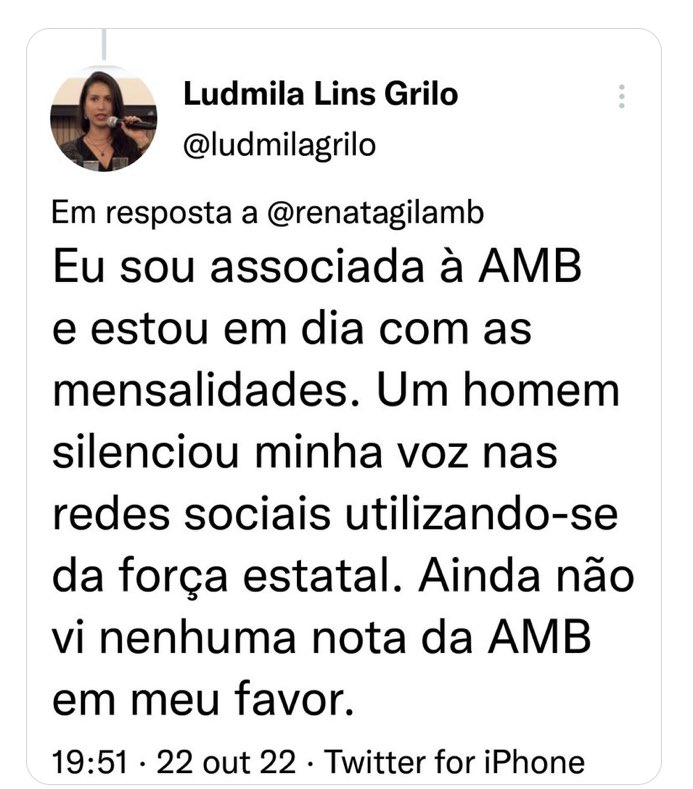 MarceloRochaMon's tweet photo. Indignação seletiva é sempre lamentável.
Quem mostra é a juíza Ludmila Lins Grilo (uma magistrada de verdade), alvo de inconstitucional censura. https://t.co/2l1s9FVapW