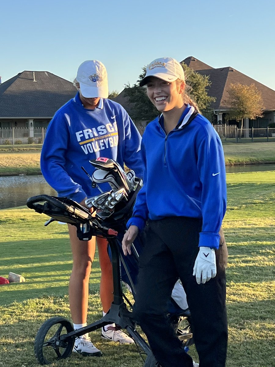 Great job lady raccoons on tournament day 2! Congrats to Queenie our FIRST place champion at The Robson Ranch tourney!  Queenie shot 70-74 to finish even.  Thanks to gracious host Argyle High. Way to go!
#friscogolf #raccoongolf #golf #tournamentday2 #firstplace #greatwork