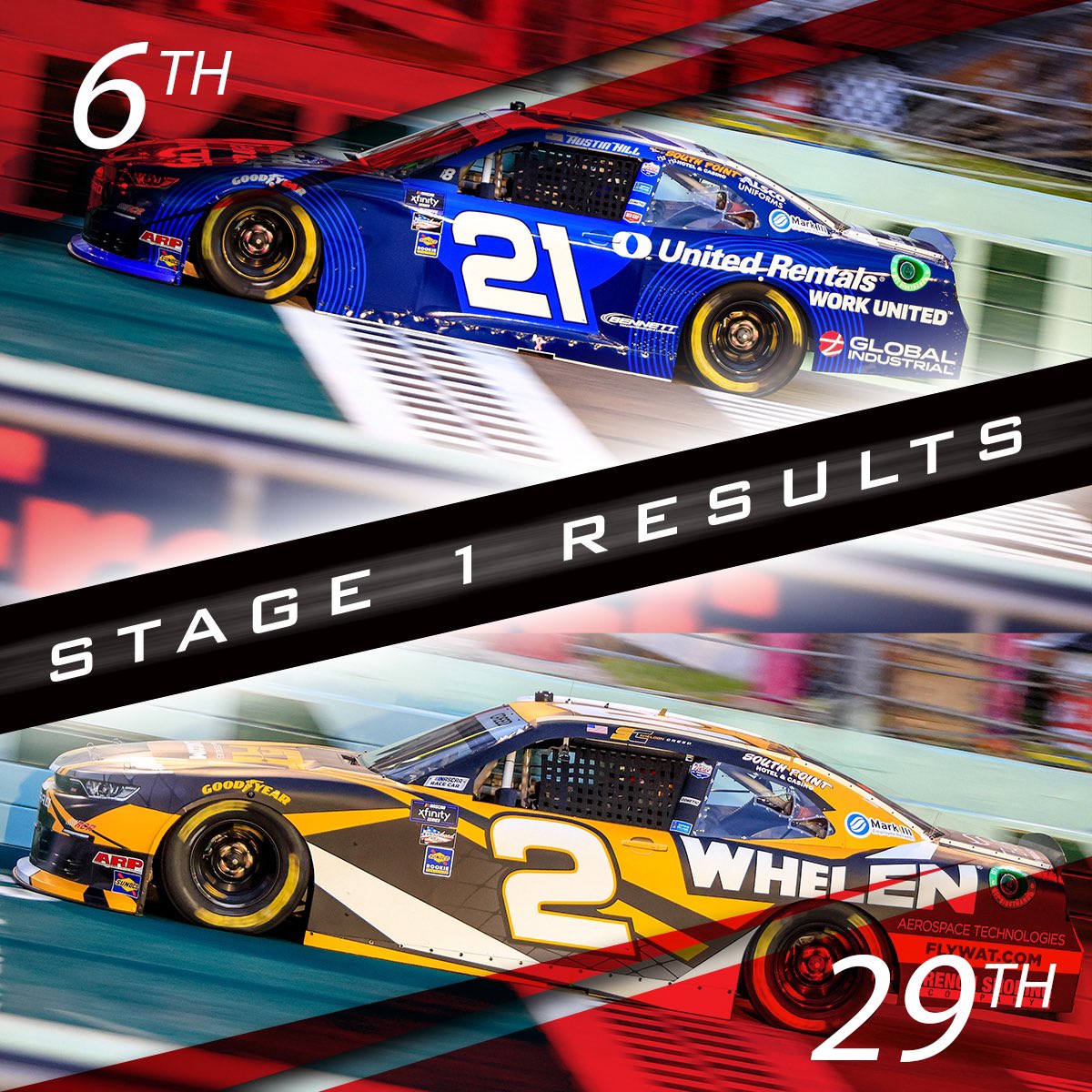 Stage 1 results: P6: @_AustinHill P29: @sheldoncreed @UnitedRentals | @fly_wat | @WhelenMTRS