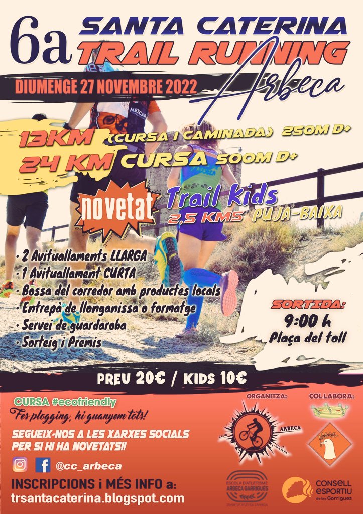 ccarbeca's tweet photo. La nostra cursa a peu😍😍, corriols amunt i  avall, entre camps d'oliveres mil·lenàries i terres àrides de secà.  Després un bon esmorzar de fira  banuat amb el millor oli del món.
Inscripcions 👇
https://t.co/BQylJ1dCbx https://t.co/T6bb7y6Dka