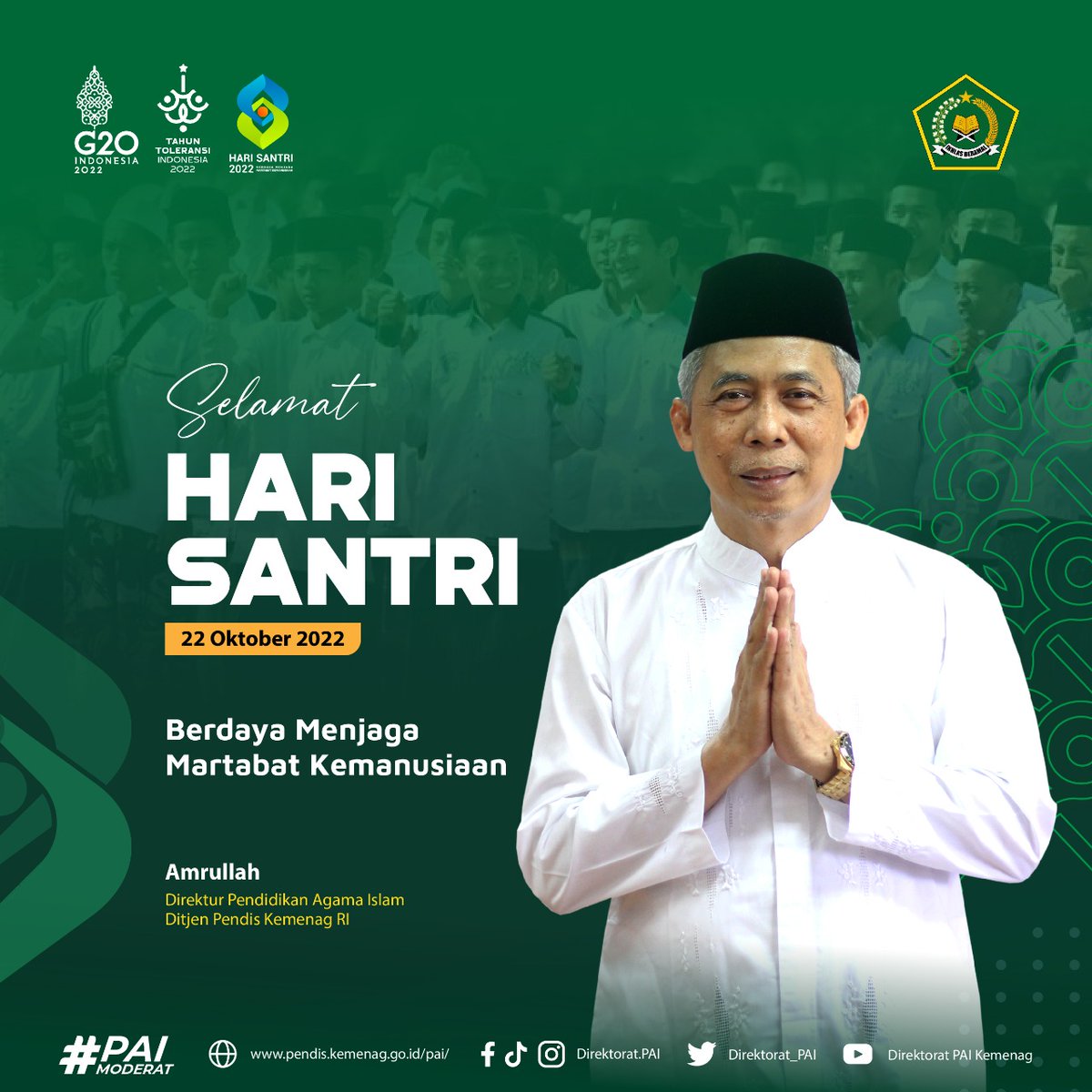 direktorat_pai's tweet photo. Selamat hari santri
Berdaya Menjaga Martabat Kemanusiaan
#transformasilayananumat #HariSantri2022 #paimoderat #moderasiberagama https://t.co/DSxHsqjw19