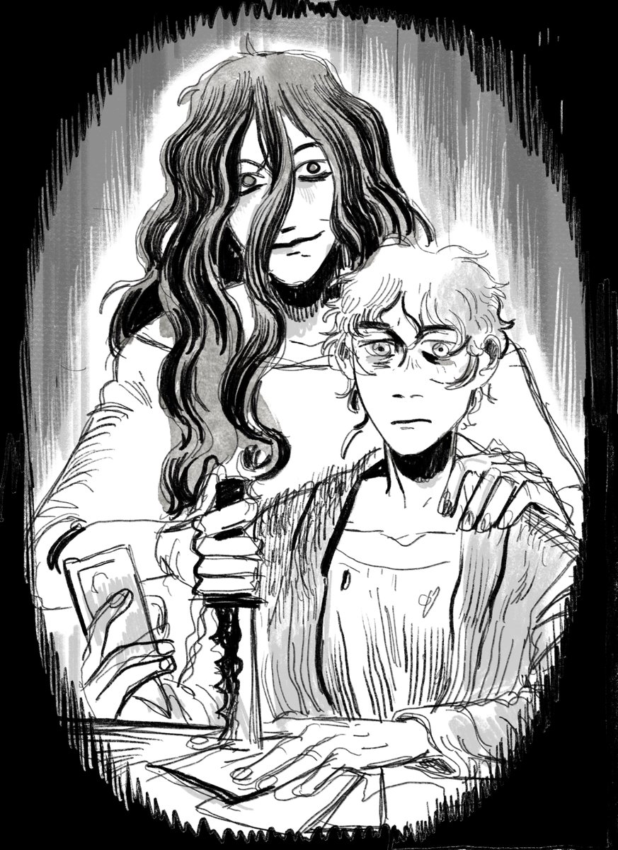 I keep swaying from disliking this sketch vs liking it, but I'm probably not going to finish it lol.
An idea about an agoraphobic psychic and his new best friend the serial killer. 