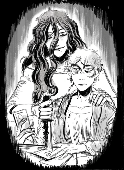 I keep swaying from disliking this sketch vs liking it, but I'm probably not going to finish it lol.
An idea about an agoraphobic psychic and his new best friend the serial killer. 