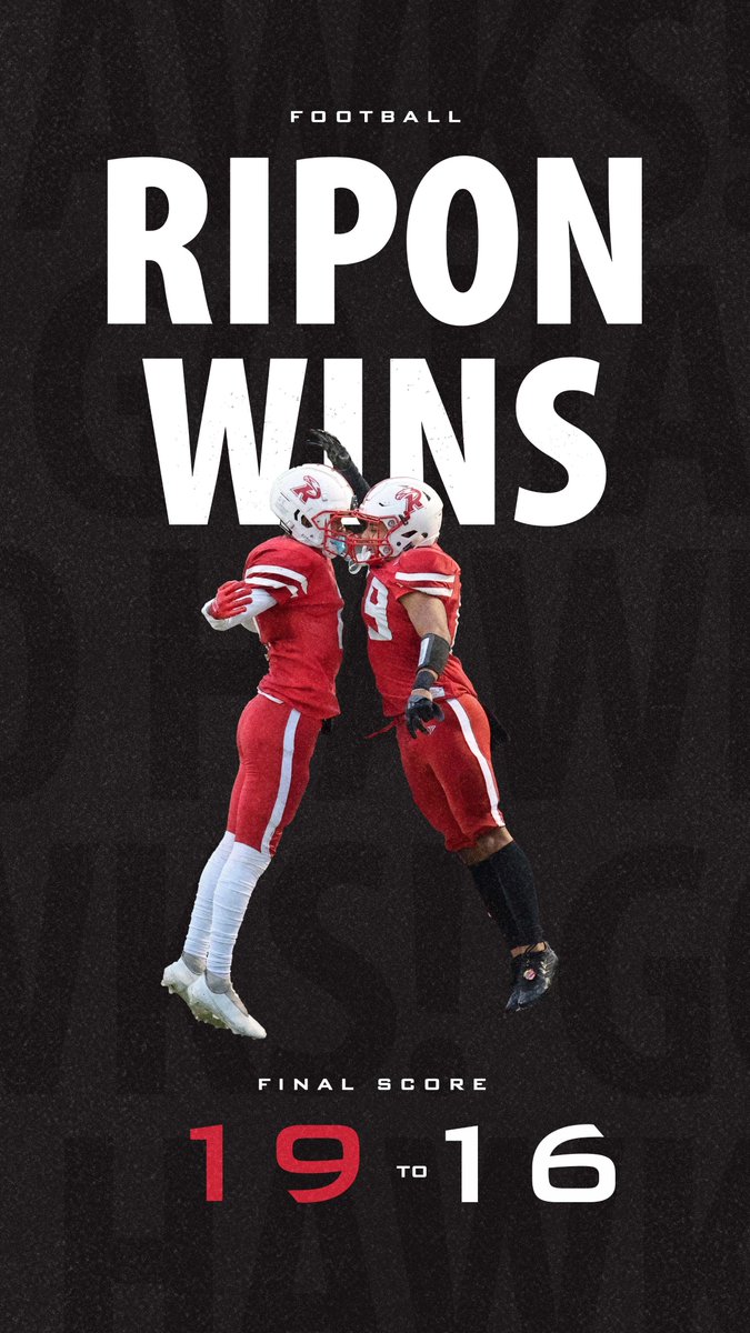 RiponRedHawks's tweet photo. #FINAL: FB: @RiponRedHawkFB wins 19-16 over @uchicagoath. The Red Hawks are 7-0 overall and 6-0 in the @MWCSports! https://t.co/i0Ar8ZDM3f