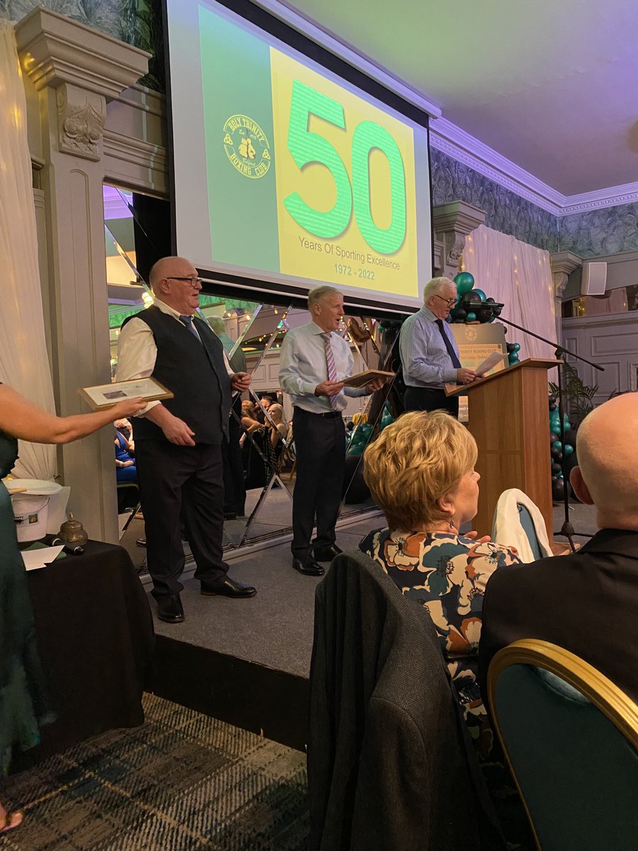 Mickey, Thomas and Dessie. Three absolute stalwarts of Holy Trinity ABC onstage for the celebration of 50 yrs and still growing as one of the most successful boxing clubs in the country.